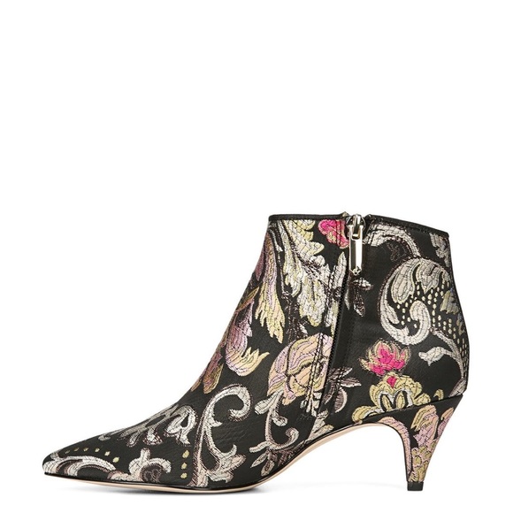 SAM EDELMAN Black Floral Embroidered Kinzey Round Toe Cone Heel Booties 7.5 - Picture 6 of 14